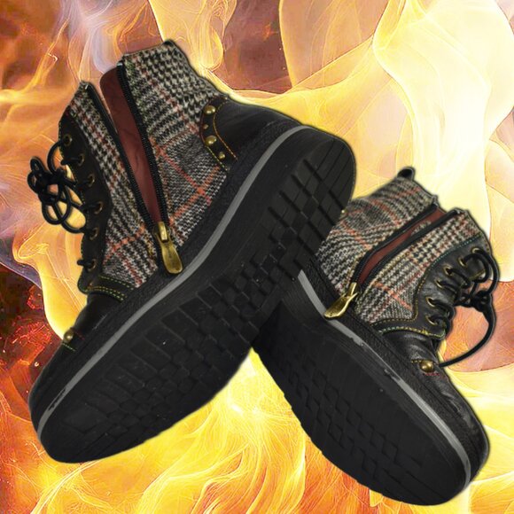 Spring Step L’Artiste Rehja Black Brown Plaid Combat Boot Size 36 (US 5.5 -6) - Picture 8 of 11